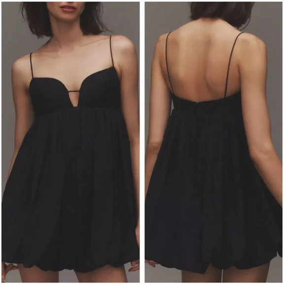 NEW Acler Palermo Sleeveless Sweetheart Bubble-Hem Taffeta Mini Dress - Black - Picture 2 of 14